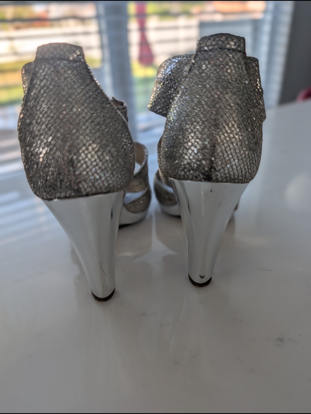 Silver And Gold Metallic Strappy High Heel Sandals - Picture 6 of 12